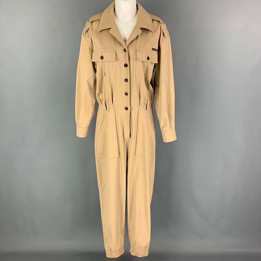DOLCE & GABBANA Size 8 Beige Cotton Long Sleeve Jumpsuits